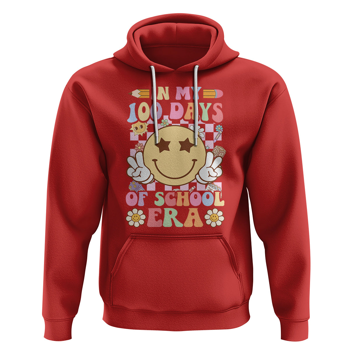 In My 100 Days Of School Era Retro Groovy Hoodie - Wonder Print Shop