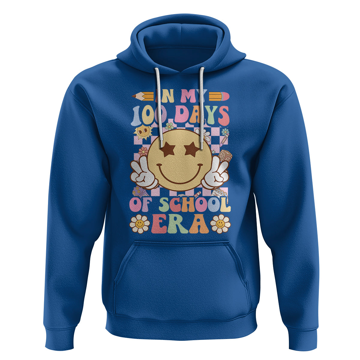 In My 100 Days Of School Era Retro Groovy Hoodie - Wonder Print Shop