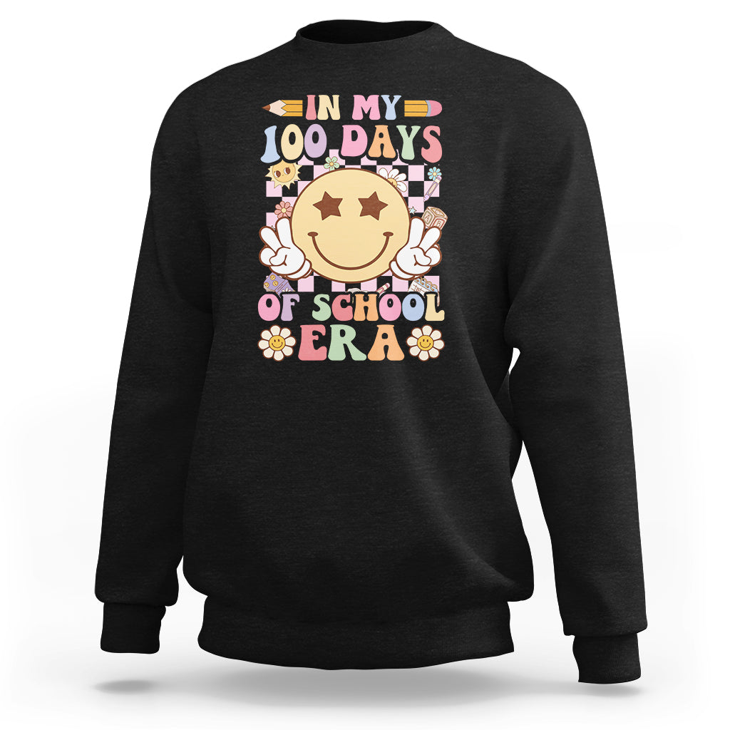 In My 100 Days Of School Era Retro Groovy Sweatshirt - Wonder Print Shop