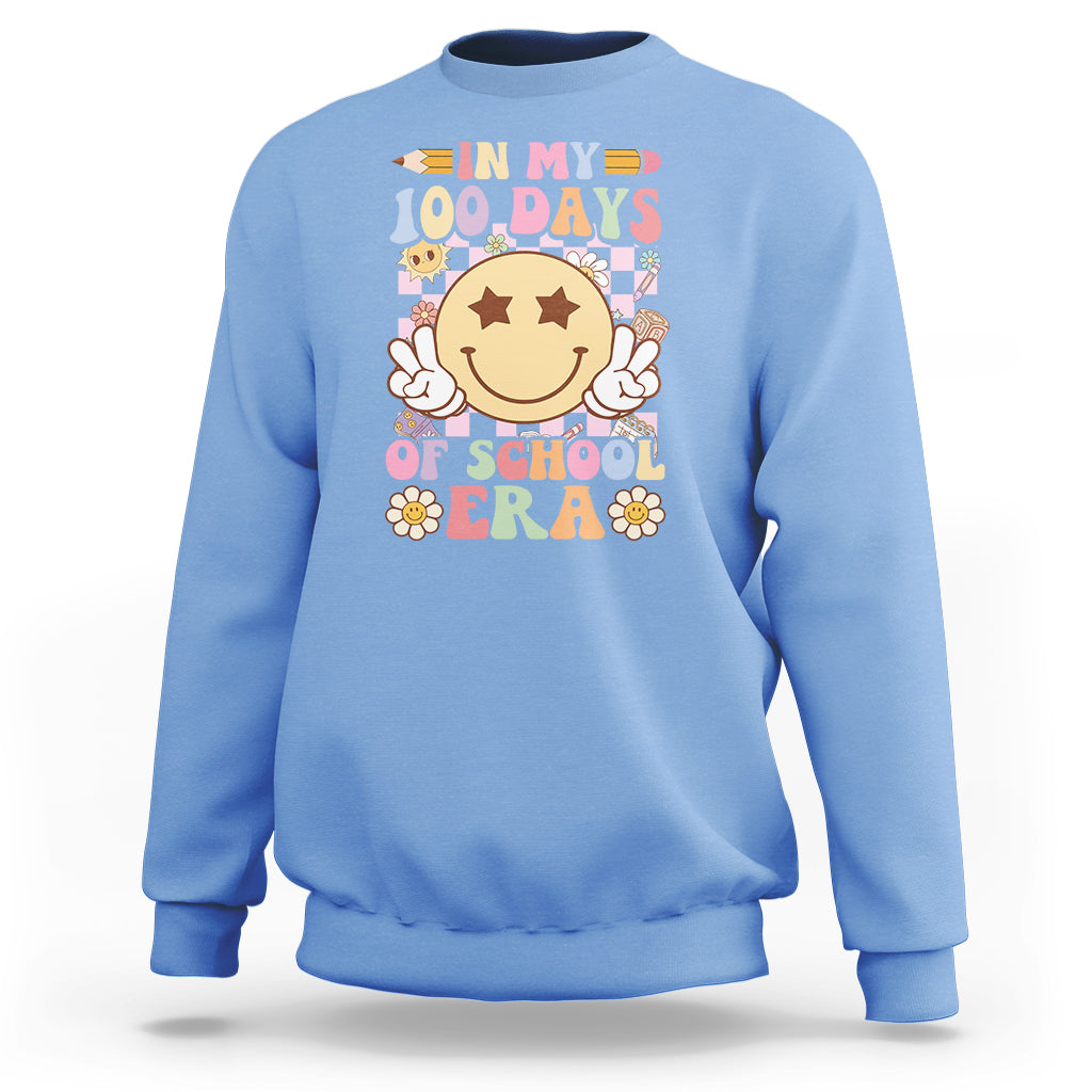 In My 100 Days Of School Era Retro Groovy Sweatshirt - Wonder Print Shop