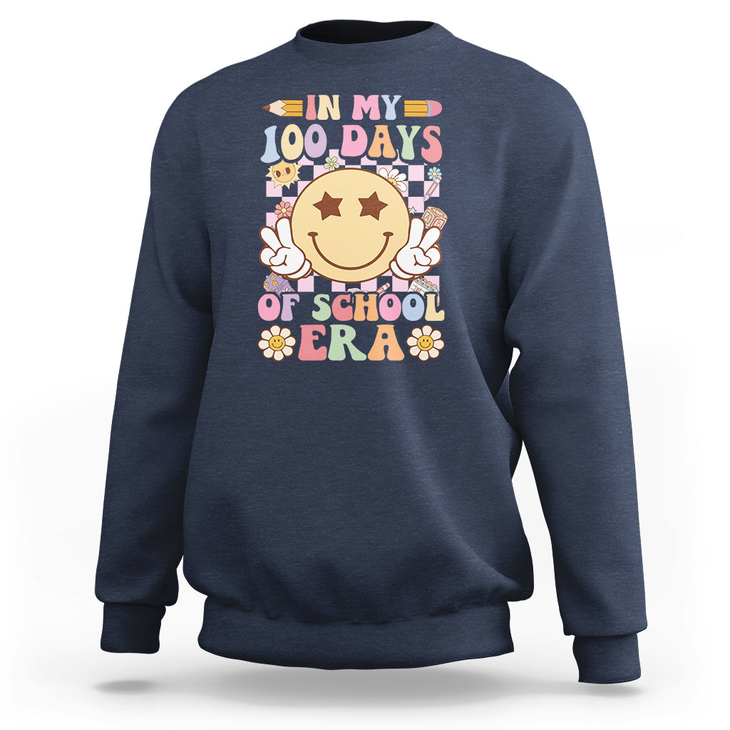 In My 100 Days Of School Era Retro Groovy Sweatshirt - Wonder Print Shop