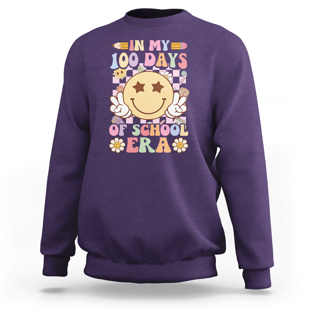 In My 100 Days Of School Era Retro Groovy Sweatshirt - Wonder Print Shop