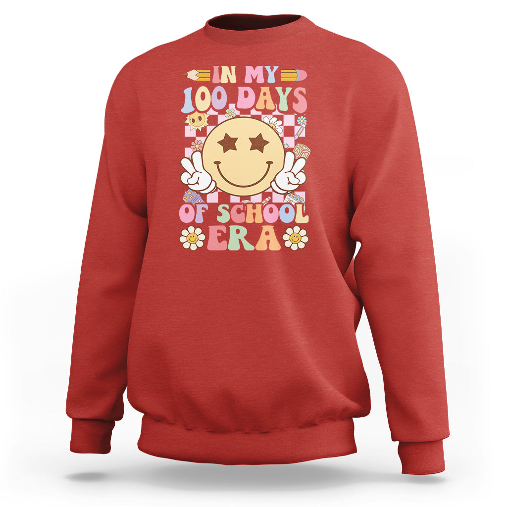 In My 100 Days Of School Era Retro Groovy Sweatshirt - Wonder Print Shop