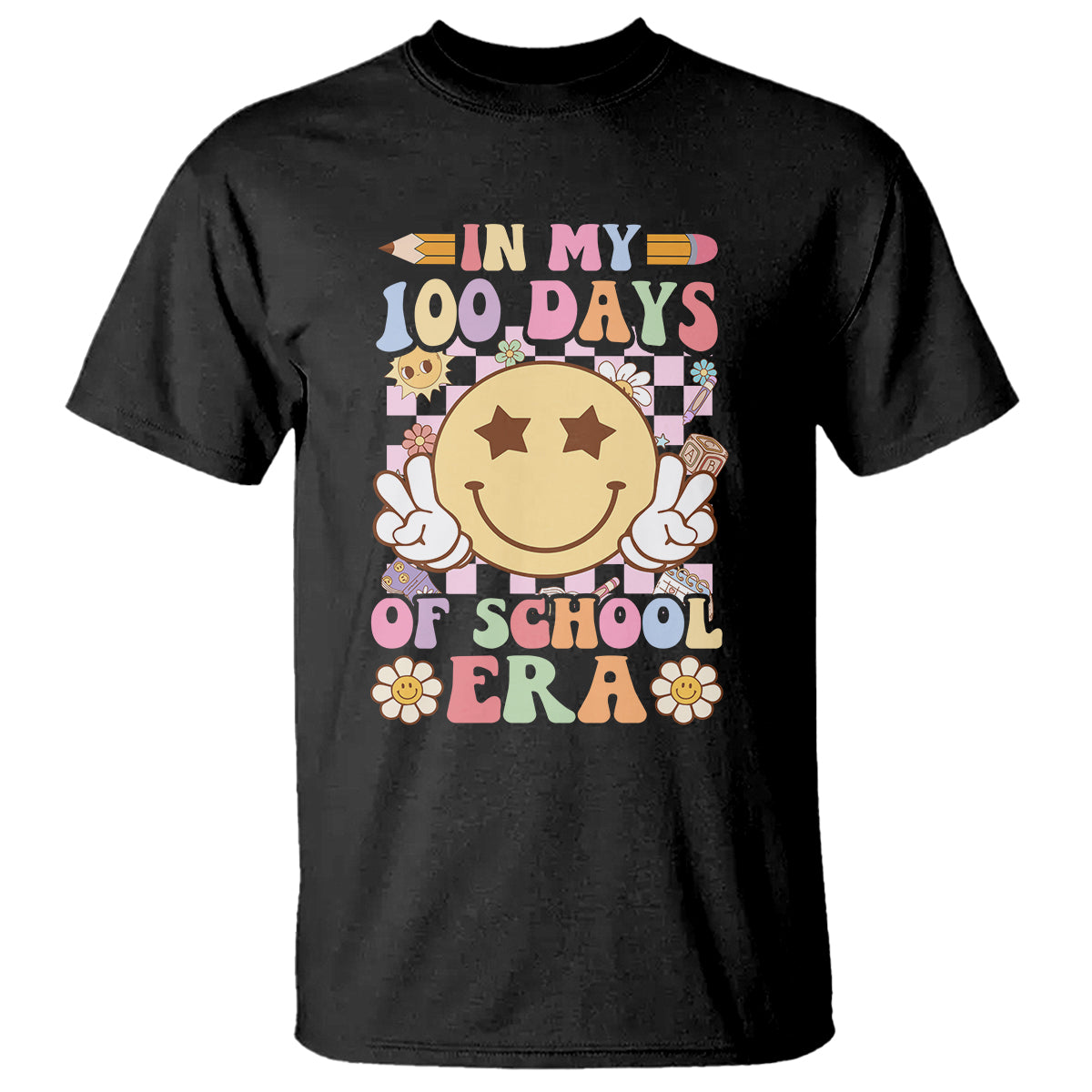 In My 100 Days Of School Era Retro Groovy T Shirt - Wonder Print Shop