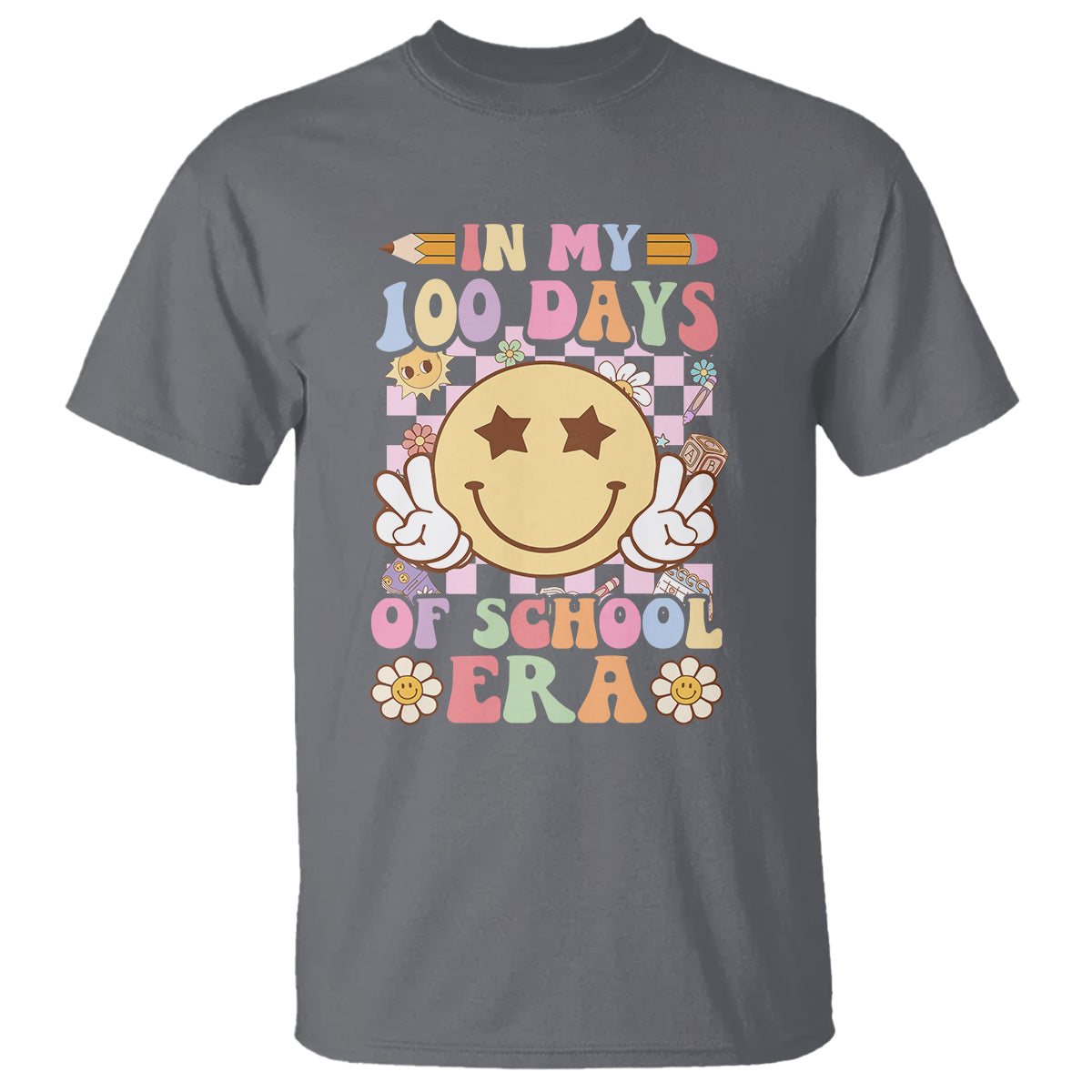 In My 100 Days Of School Era Retro Groovy T Shirt - Wonder Print Shop