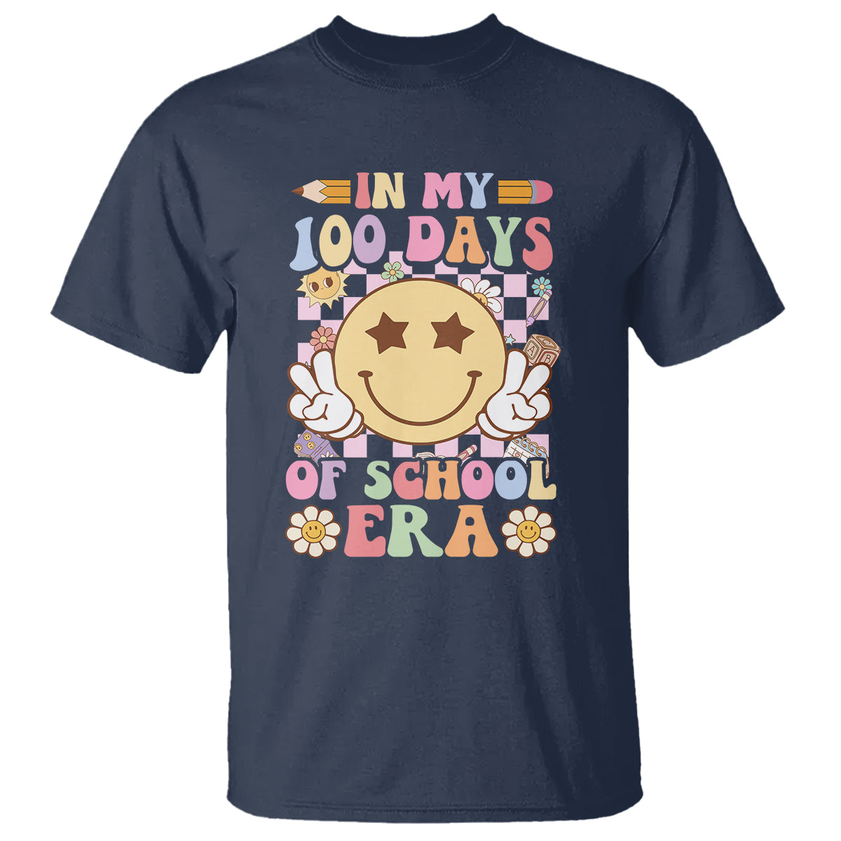 In My 100 Days Of School Era Retro Groovy T Shirt - Wonder Print Shop