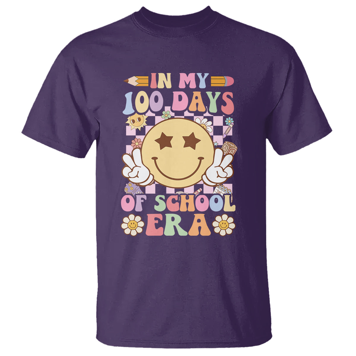 In My 100 Days Of School Era Retro Groovy T Shirt - Wonder Print Shop