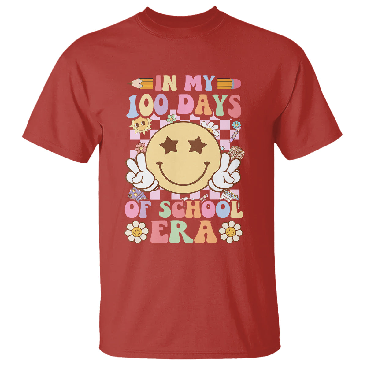 In My 100 Days Of School Era Retro Groovy T Shirt - Wonder Print Shop