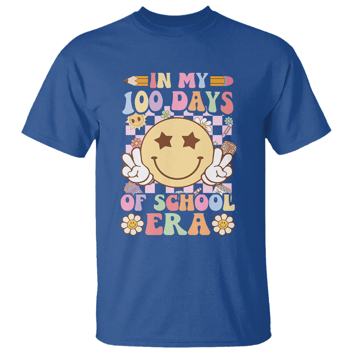 In My 100 Days Of School Era Retro Groovy T Shirt - Wonder Print Shop
