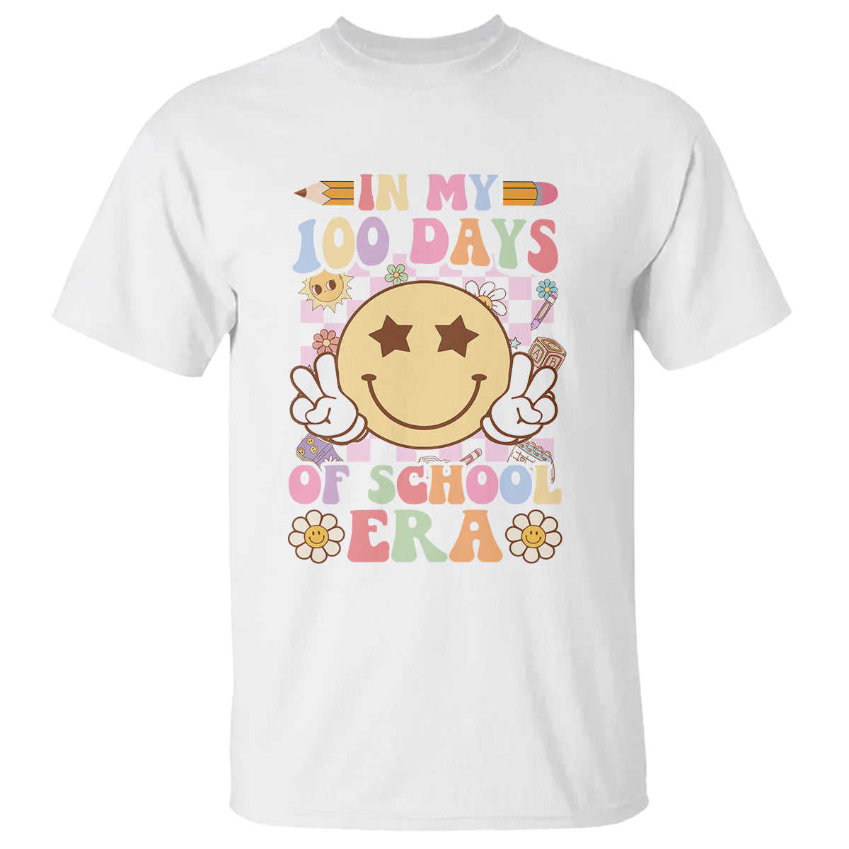 In My 100 Days Of School Era Retro Groovy T Shirt - Wonder Print Shop