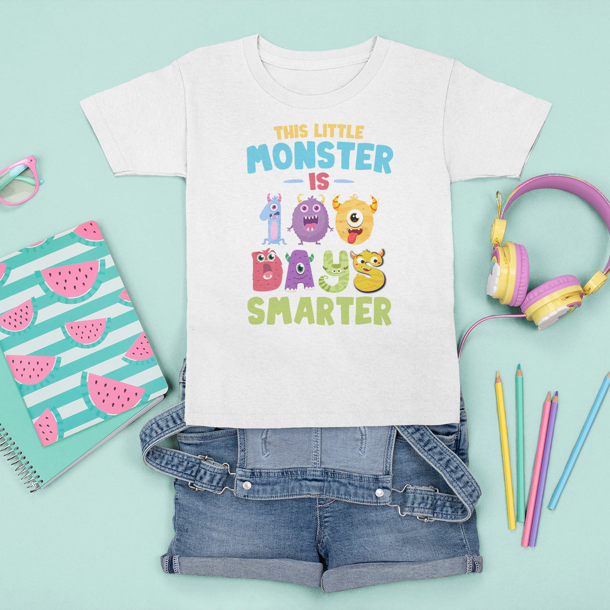 100th Day Of School T Shirt For Kid This Little Monster is 100 Days Smarter - Wonder Print Shop