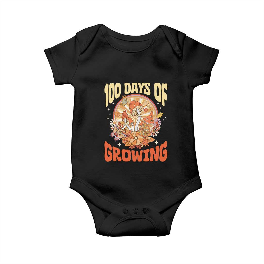 100th Day Of School Teacher Baby Onesie 100 Days Of Growing Retro Groovy Mushroom