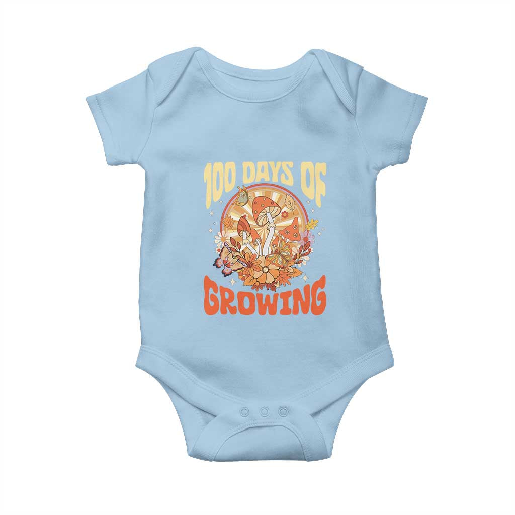100th Day Of School Teacher Baby Onesie 100 Days Of Growing Retro Groovy Mushroom