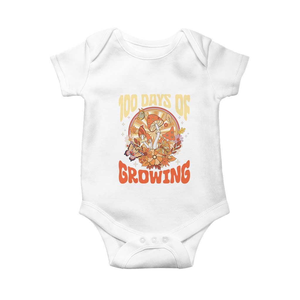 100th Day Of School Teacher Baby Onesie 100 Days Of Growing Retro Groovy Mushroom