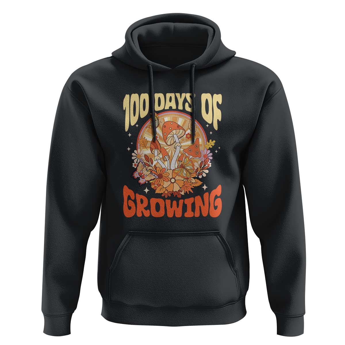 100th Day Of School Teacher Hoodie 100 Days Of Growing Retro Groovy Mushroom