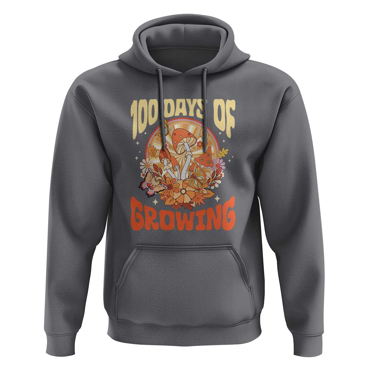 100th Day Of School Teacher Hoodie 100 Days Of Growing Retro Groovy Mushroom