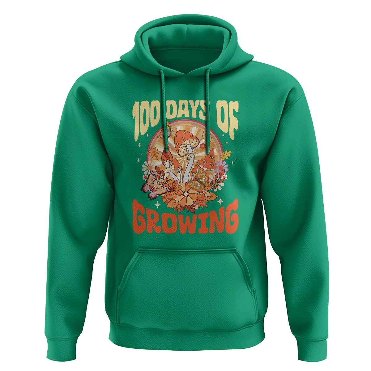 100th Day Of School Teacher Hoodie 100 Days Of Growing Retro Groovy Mushroom