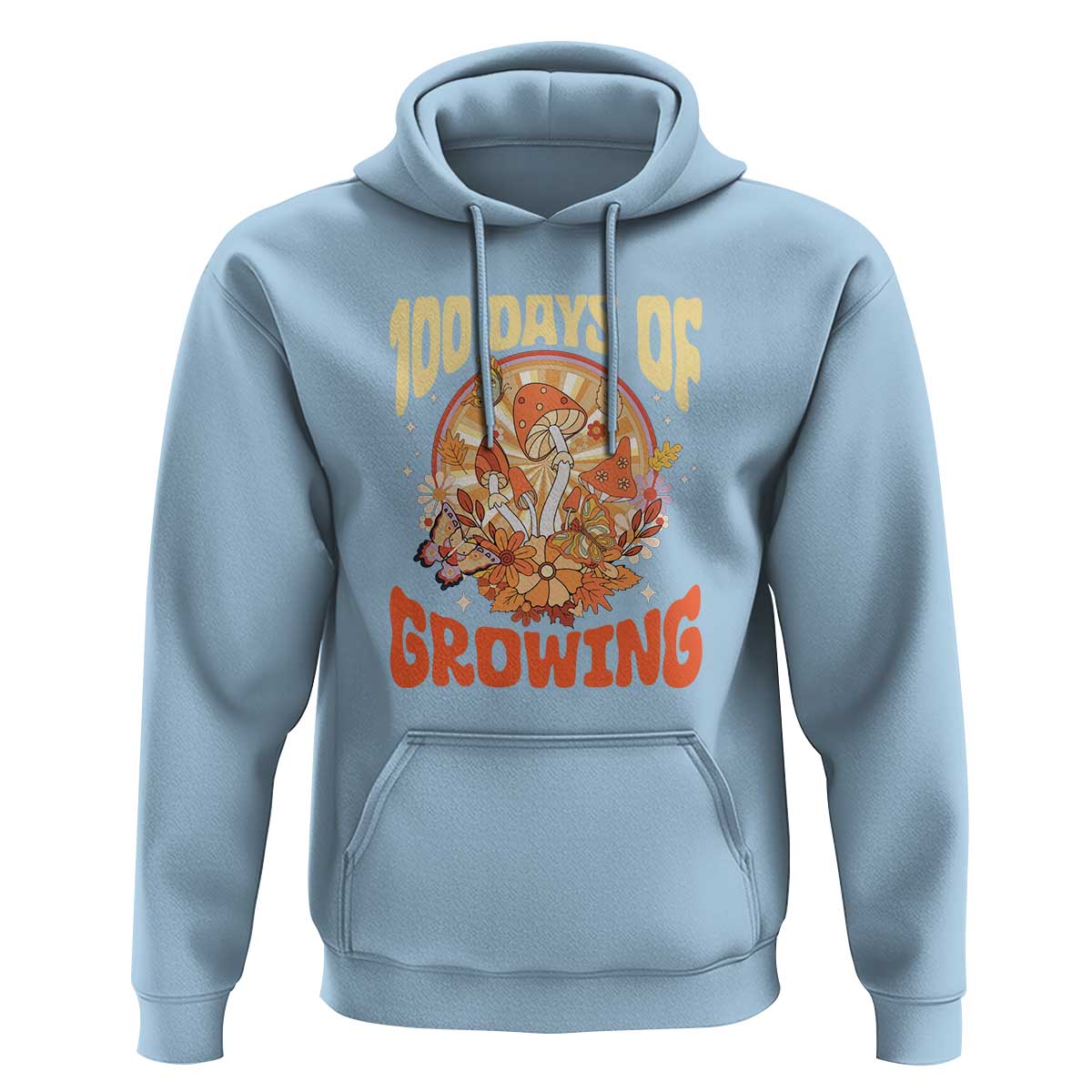 100th Day Of School Teacher Hoodie 100 Days Of Growing Retro Groovy Mushroom