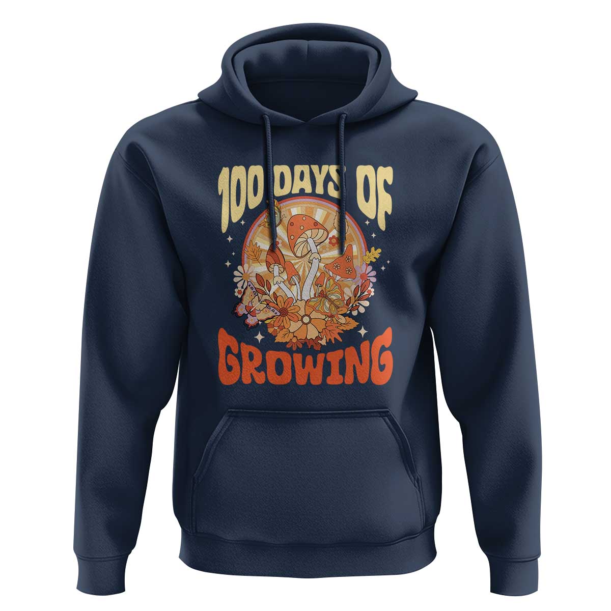 100th Day Of School Teacher Hoodie 100 Days Of Growing Retro Groovy Mushroom