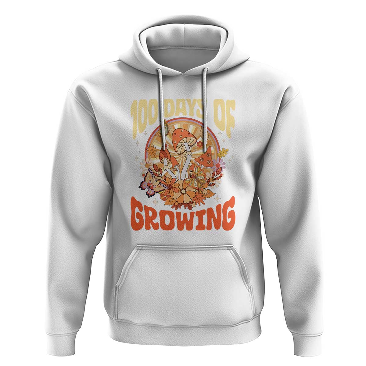 100th Day Of School Teacher Hoodie 100 Days Of Growing Retro Groovy Mushroom