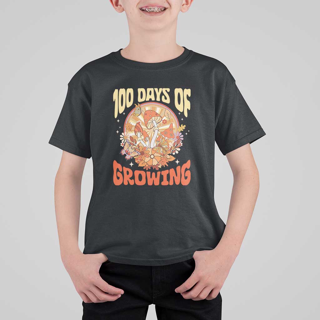 100th Day Of School Teacher T Shirt For Kid 100 Days Of Growing Retro Groovy Mushroom