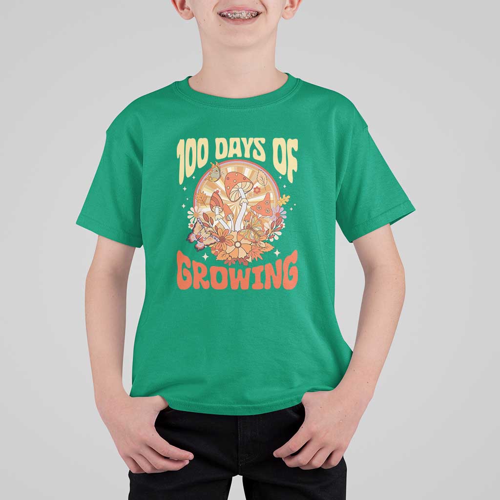 100th Day Of School Teacher T Shirt For Kid 100 Days Of Growing Retro Groovy Mushroom