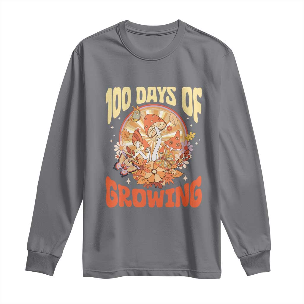 100th Day Of School Teacher Long Sleeve Shirt 100 Days Of Growing Retro Groovy Mushroom