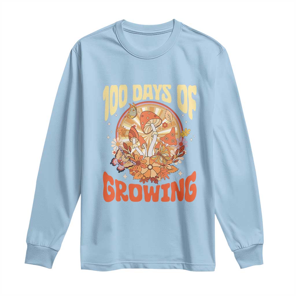100th Day Of School Teacher Long Sleeve Shirt 100 Days Of Growing Retro Groovy Mushroom