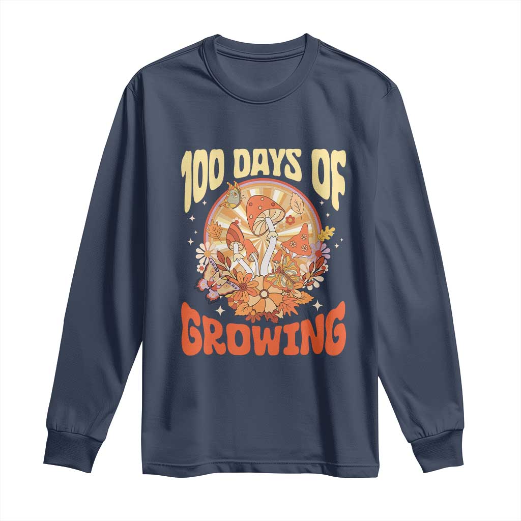 100th Day Of School Teacher Long Sleeve Shirt 100 Days Of Growing Retro Groovy Mushroom