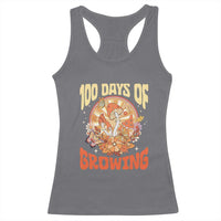 100th Day Of School Teacher Racerback Tank Top 100 Days Of Growing Retro Groovy Mushroom