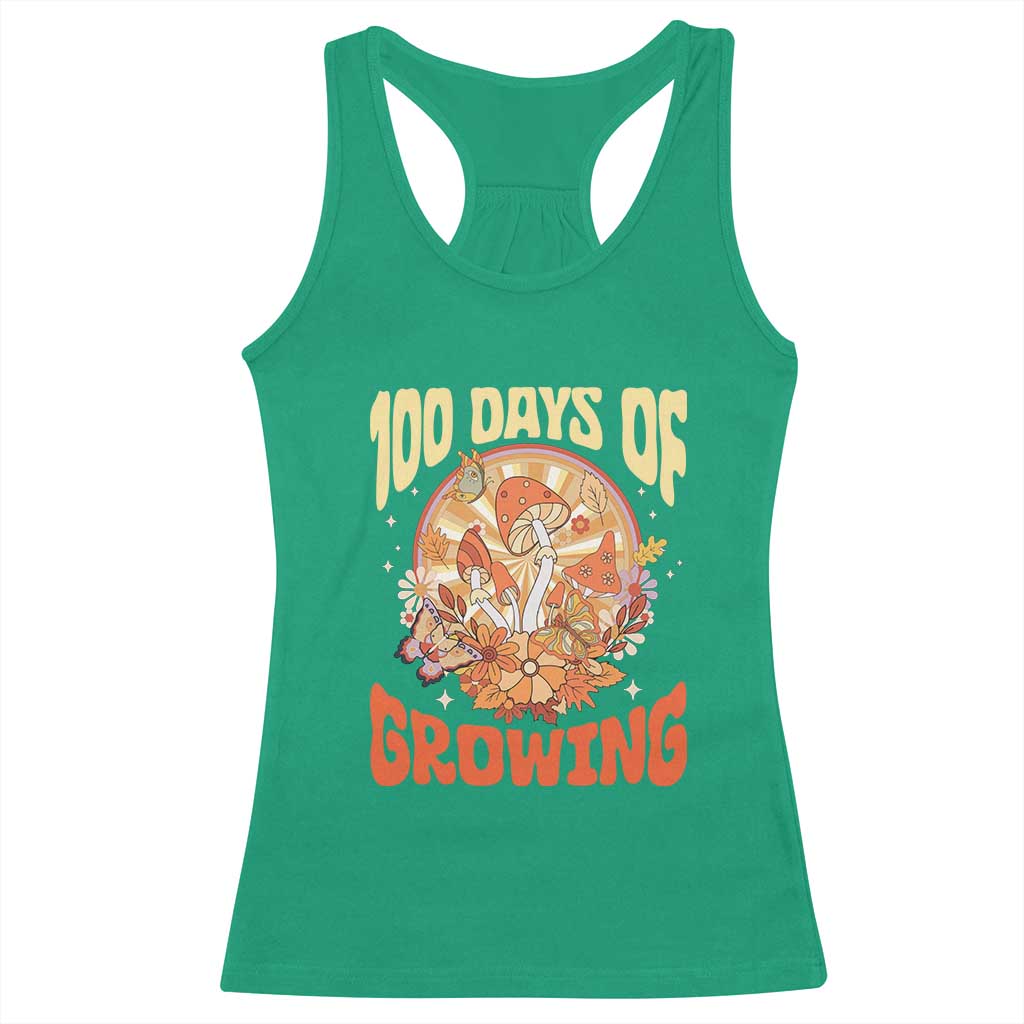 100th Day Of School Teacher Racerback Tank Top 100 Days Of Growing Retro Groovy Mushroom