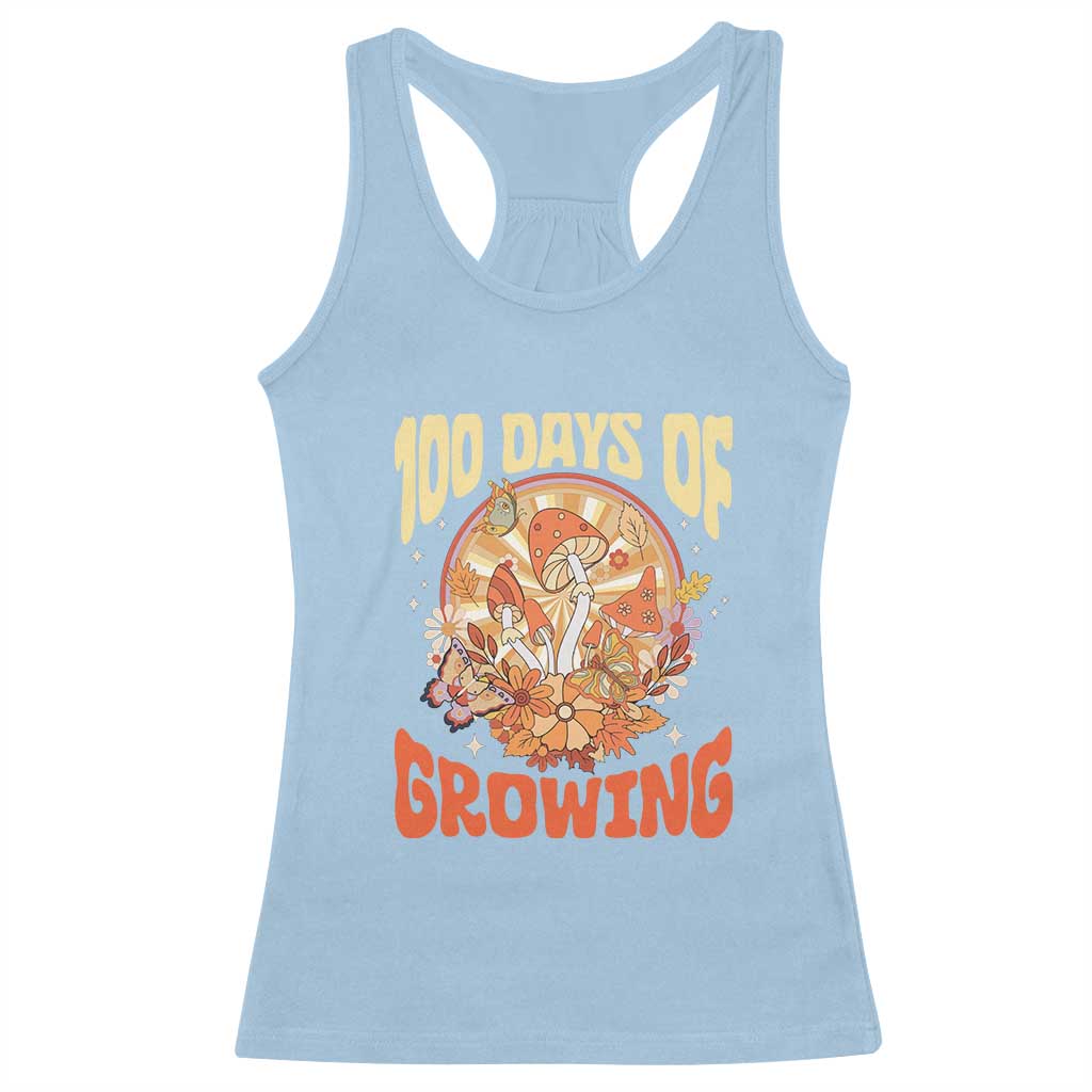 100th Day Of School Teacher Racerback Tank Top 100 Days Of Growing Retro Groovy Mushroom