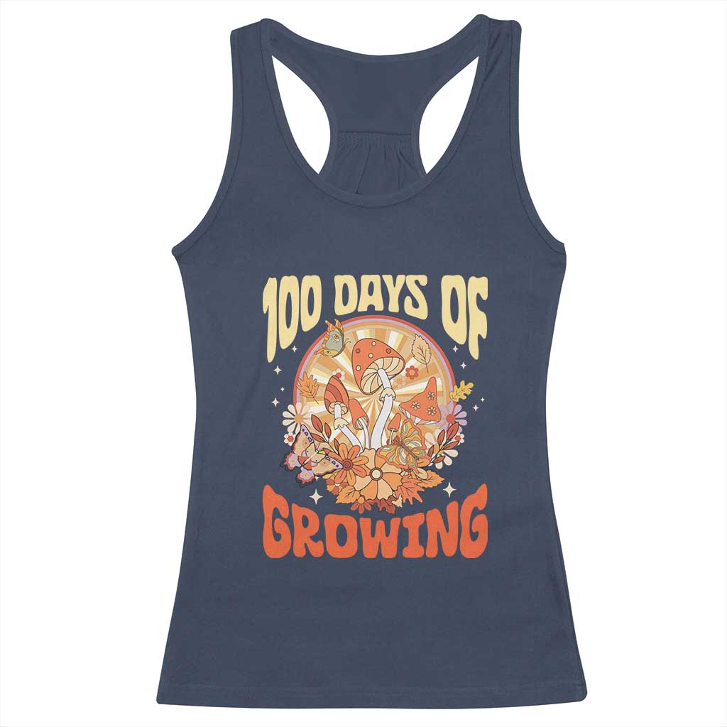 100th Day Of School Teacher Racerback Tank Top 100 Days Of Growing Retro Groovy Mushroom