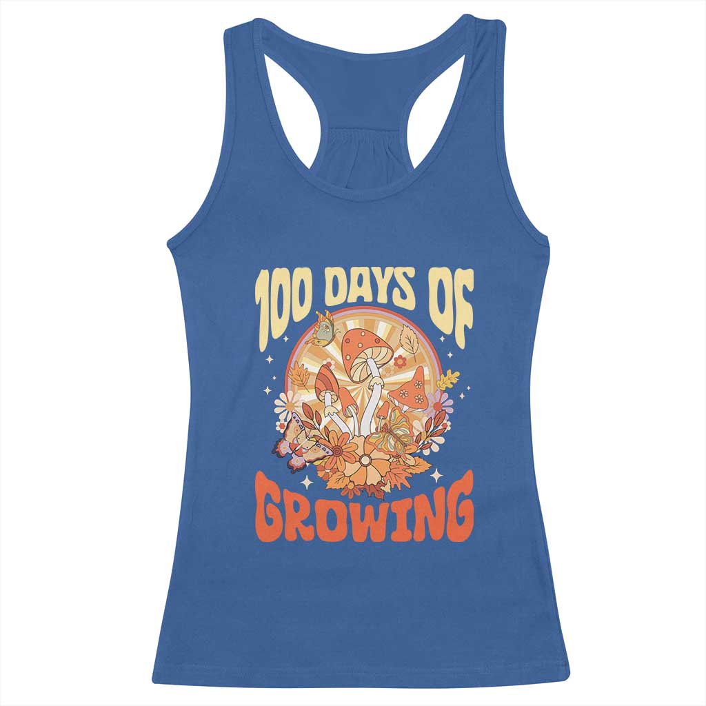 100th Day Of School Teacher Racerback Tank Top 100 Days Of Growing Retro Groovy Mushroom