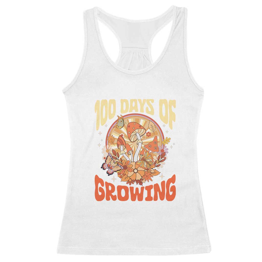 100th Day Of School Teacher Racerback Tank Top 100 Days Of Growing Retro Groovy Mushroom