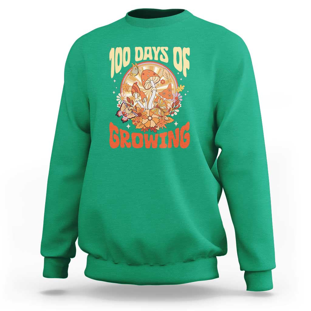 100th Day Of School Teacher Sweatshirt 100 Days Of Growing Retro Groovy Mushroom