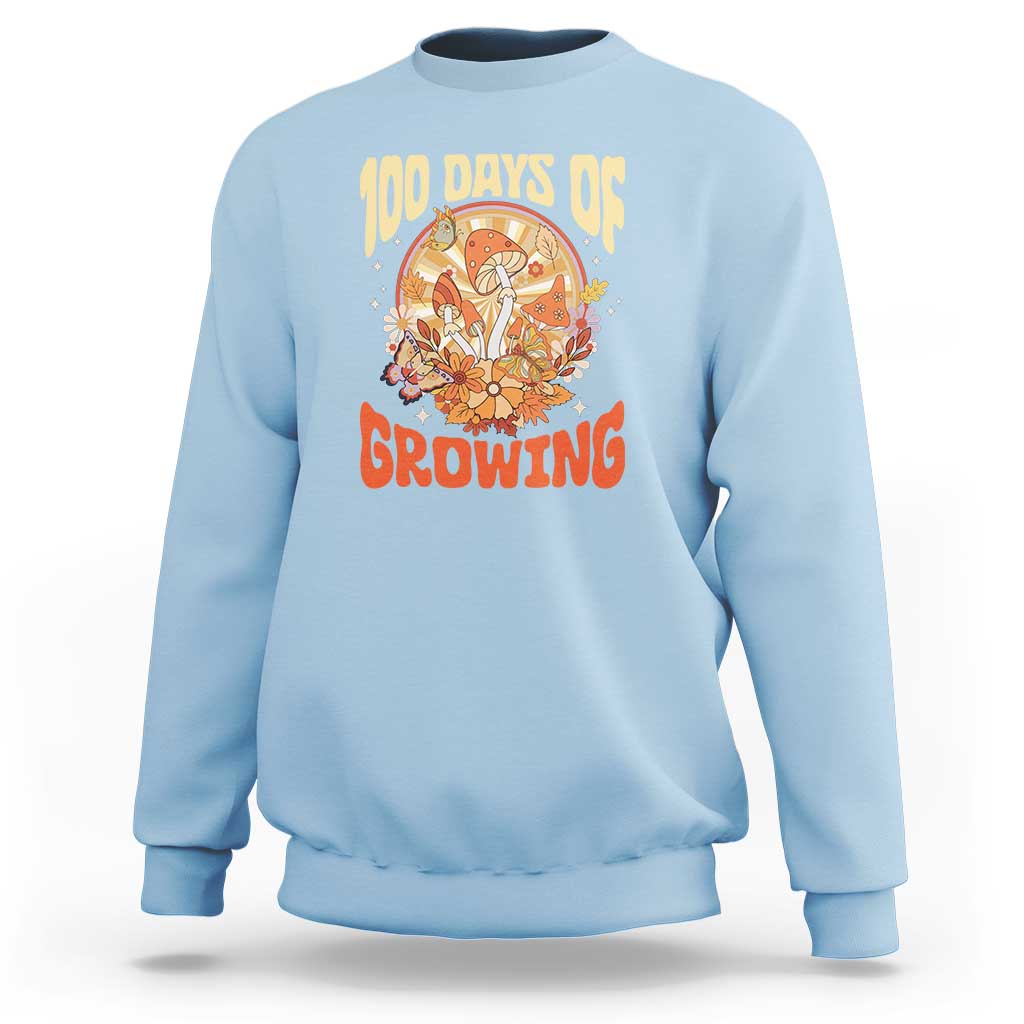 100th Day Of School Teacher Sweatshirt 100 Days Of Growing Retro Groovy Mushroom