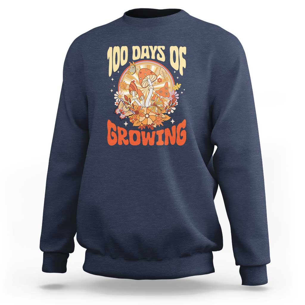 100th Day Of School Teacher Sweatshirt 100 Days Of Growing Retro Groovy Mushroom