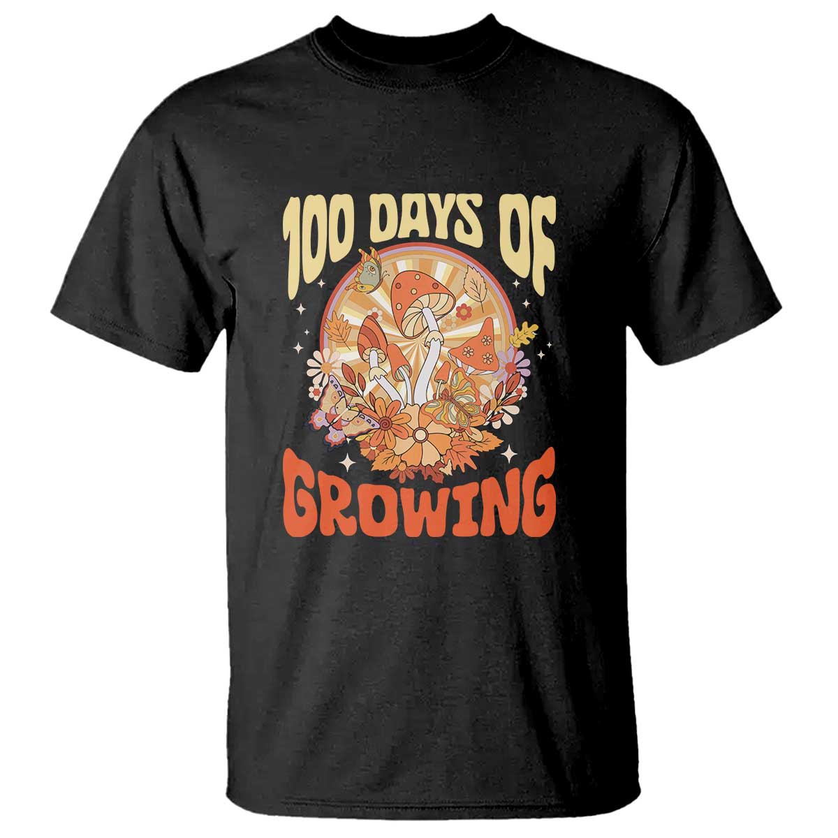 100th Day Of School Teacher T Shirt 100 Days Of Growing Retro Groovy Mushroom