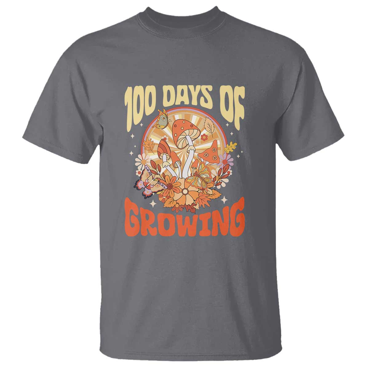 100th Day Of School Teacher T Shirt 100 Days Of Growing Retro Groovy Mushroom