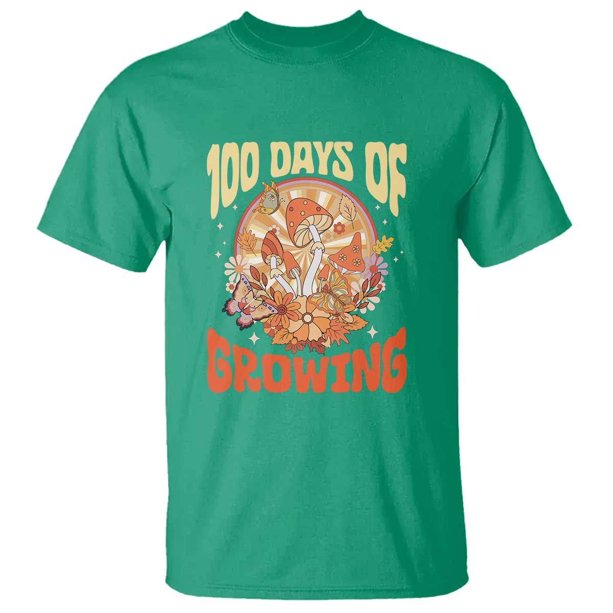 100th Day Of School Teacher T Shirt 100 Days Of Growing Retro Groovy Mushroom