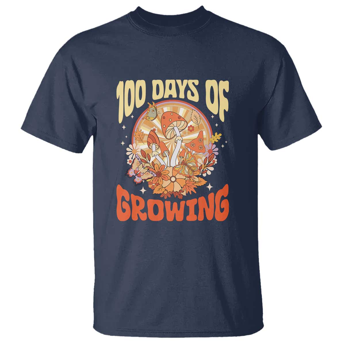 100th Day Of School Teacher T Shirt 100 Days Of Growing Retro Groovy Mushroom