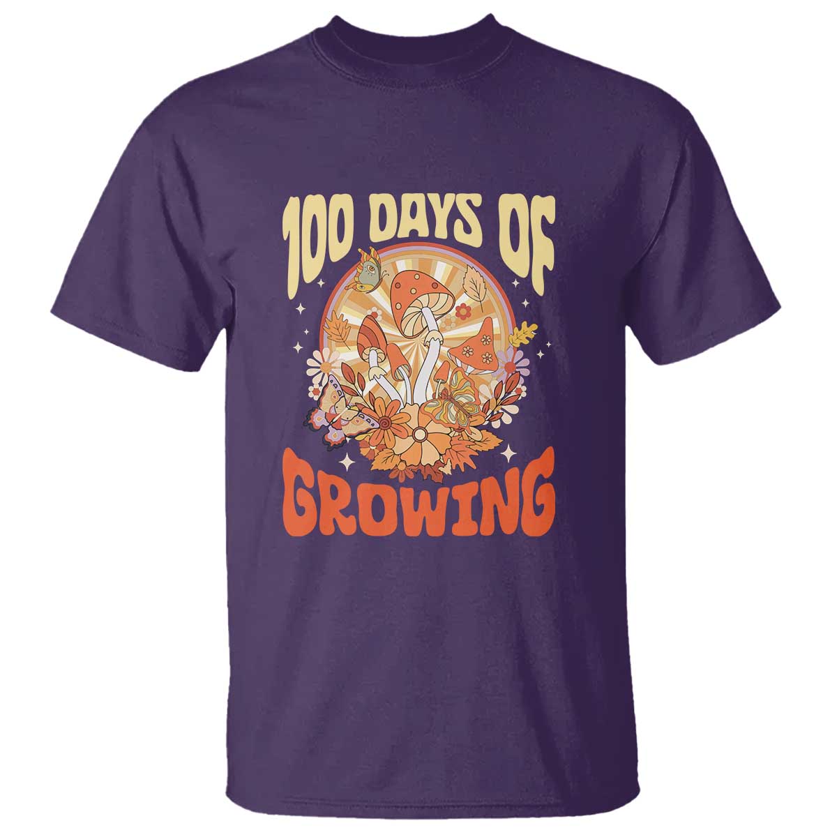 100th Day Of School Teacher T Shirt 100 Days Of Growing Retro Groovy Mushroom