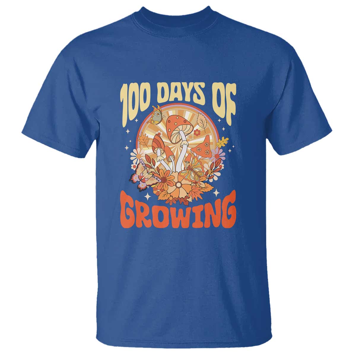 100th Day Of School Teacher T Shirt 100 Days Of Growing Retro Groovy Mushroom
