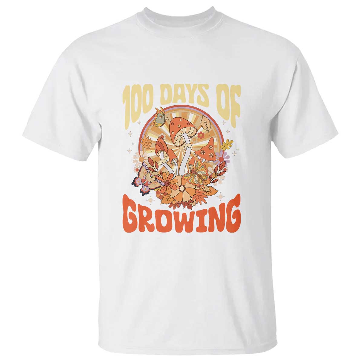 100th Day Of School Teacher T Shirt 100 Days Of Growing Retro Groovy Mushroom