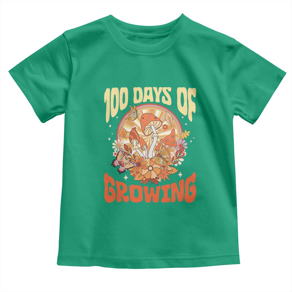 100th Day Of School Teacher Toddler T Shirt 100 Days Of Growing Retro Groovy Mushroom