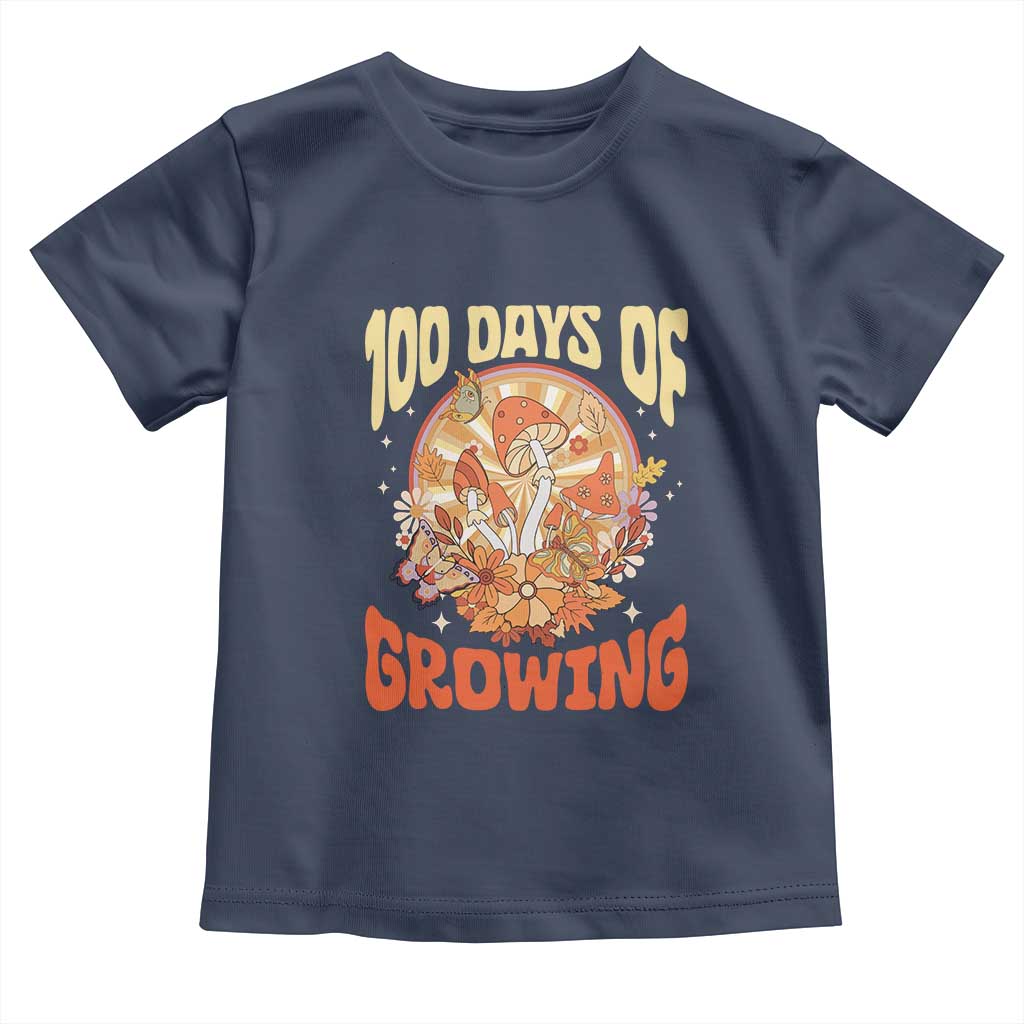 100th Day Of School Teacher Toddler T Shirt 100 Days Of Growing Retro Groovy Mushroom