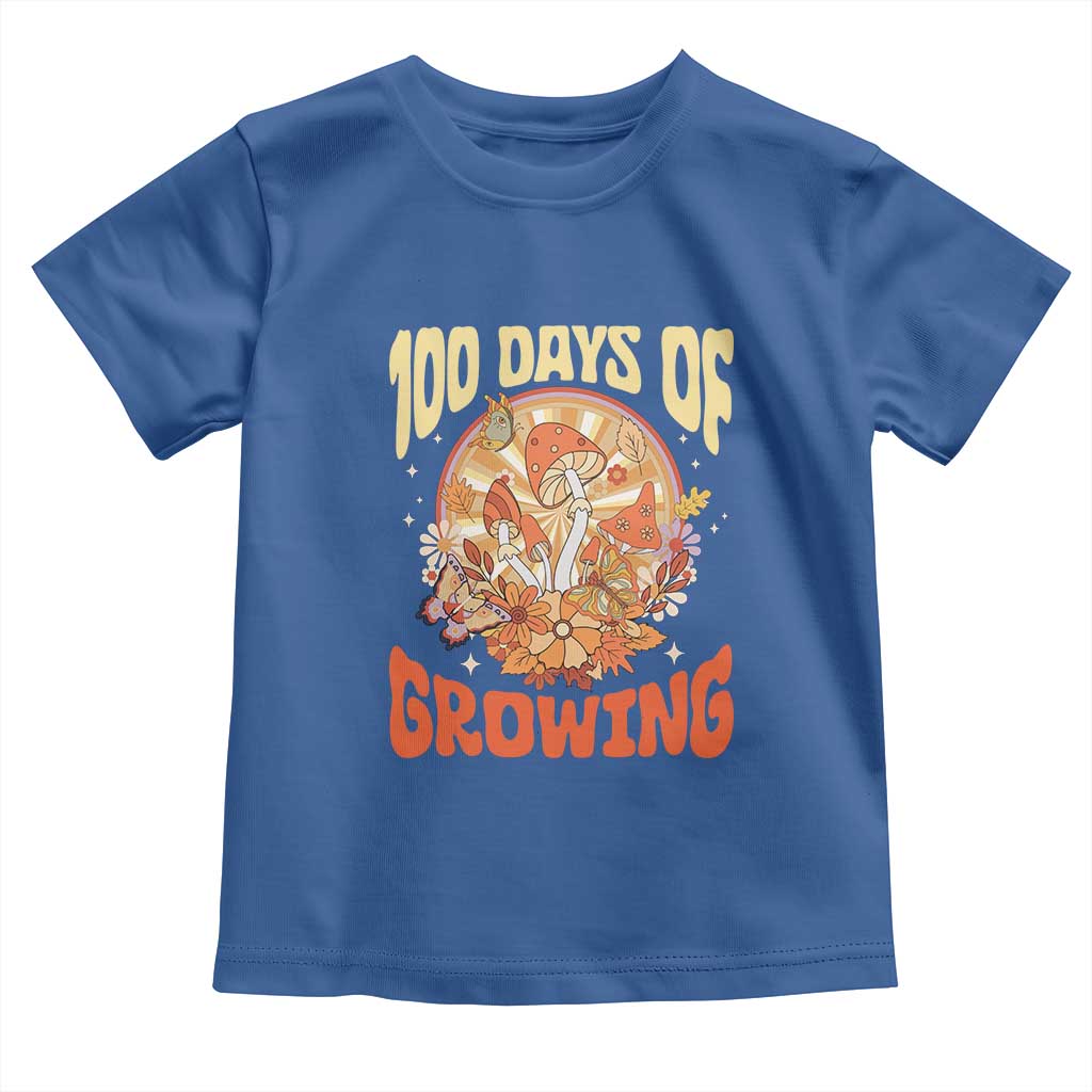 100th Day Of School Teacher Toddler T Shirt 100 Days Of Growing Retro Groovy Mushroom