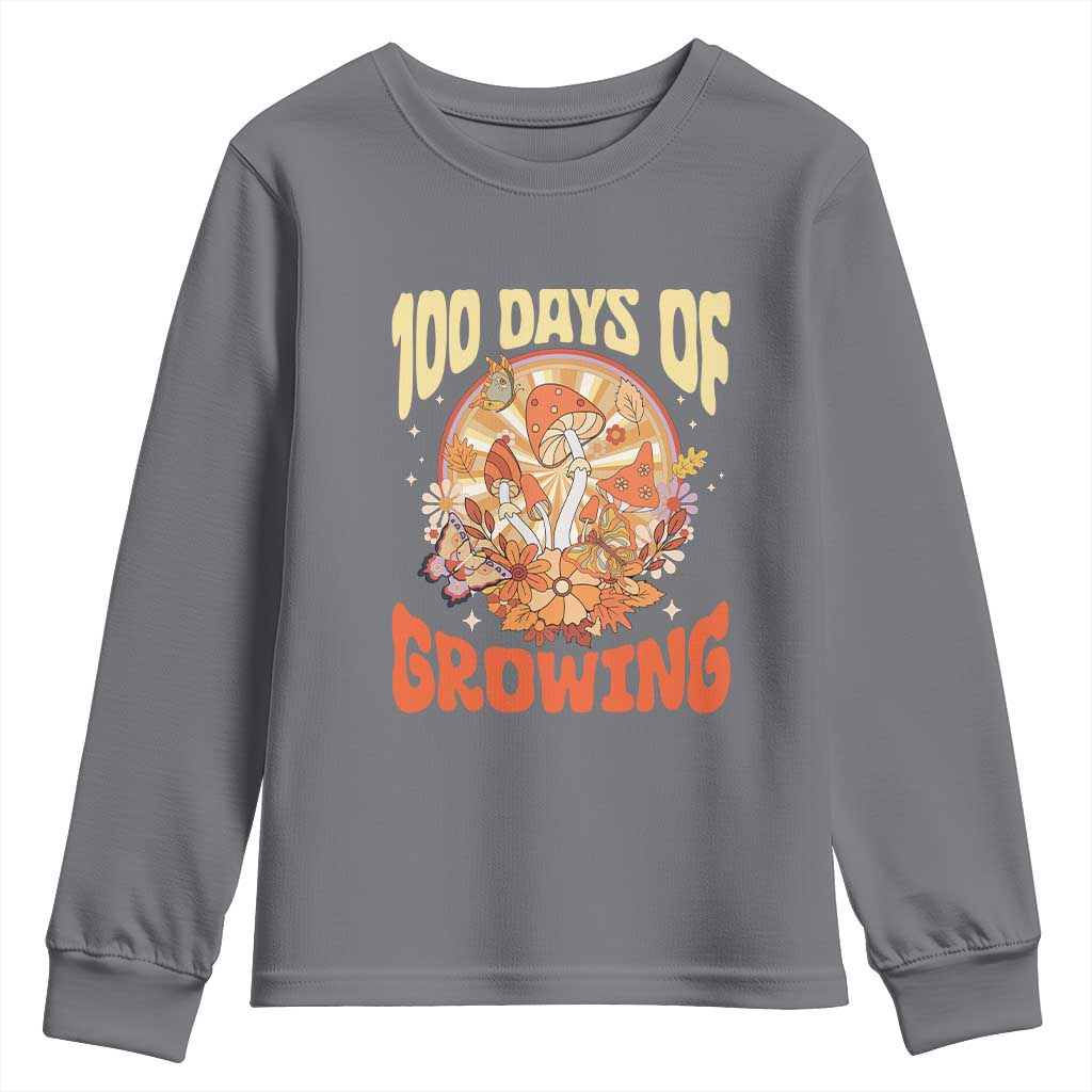 100th Day Of School Teacher Youth Sweatshirt 100 Days Of Growing Retro Groovy Mushroom