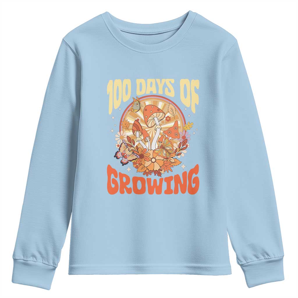 100th Day Of School Teacher Youth Sweatshirt 100 Days Of Growing Retro Groovy Mushroom